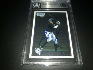 Christian Yelich Brewers Ip Signed 2010 Bowman Chrome Draft Beckett Certified C