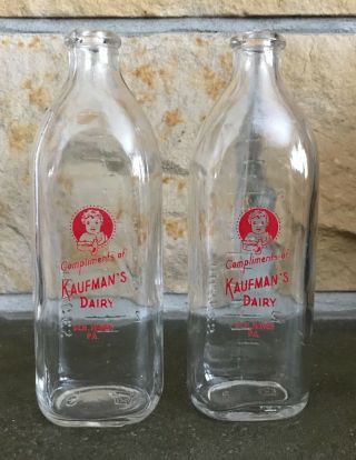 Vtg Compliments Of Kaufman’s Dairy Schuylkill Haven Pa Glass Baby Milk Bottles