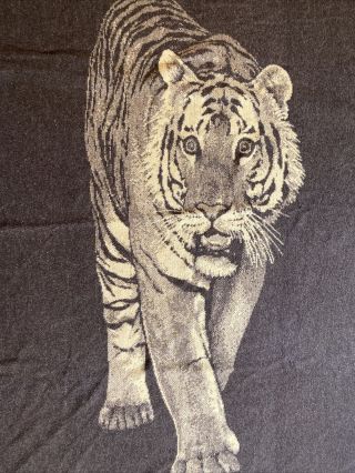Vtg Tac Fleece Blanket Tiger Reversible Acrylic Double Sided 82”x54” Made In Usa