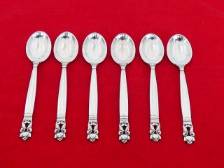 Set Of 6 Georg Jensen Denmark Sterling Silver Acorn Demitasse Spoons Zi - 6