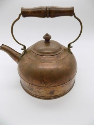 Vintage 1801 Revere Ware Copper Teapot Rome Ny Wood Handle Kettle Tea Pot