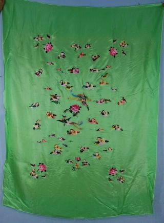 Antique Chinese Silk Hand Embroidered Birds Piano Sheet Wall Panel 188x142cm