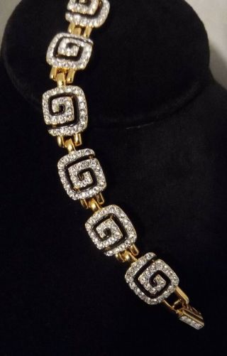 Estate Vintage Swarovski Rhinestone Bracelet Gold Tone Sectional Black Enamel 2