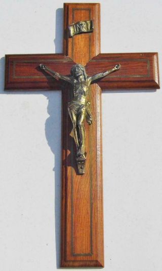 Antique Inlaid Brass Wall Crucifix Cross Gilt Bronze Jesus Christ Corpus 12 "