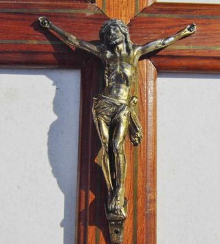Antique Inlaid Brass Wall Crucifix Cross Gilt Bronze Jesus Christ Corpus 12 