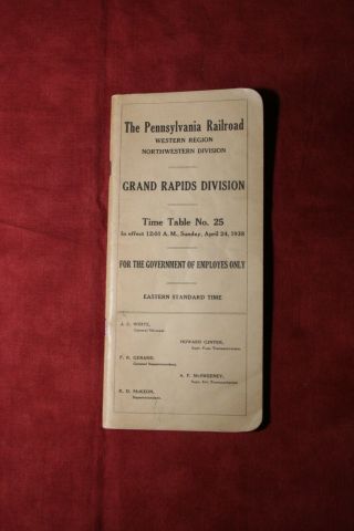 Pennsylvania Railroad,  Grand Rapids Division Employee Time Table,  1938