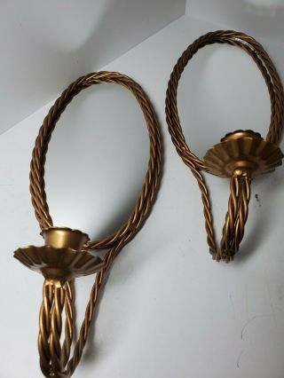 Vintage/mid Century Twisted Metal Wall Art Mirrored Taper Candle Holder