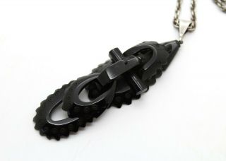 Antique Victorian Whitby Jet Mourning Pendant Moveable Parts On 925 Chain