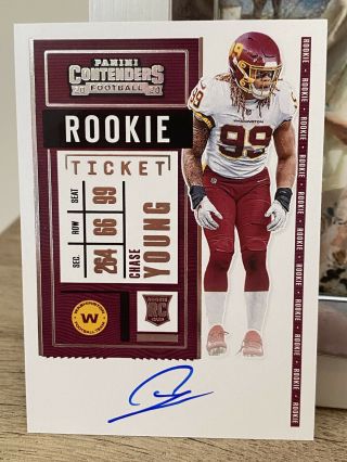 2020 Panini Contenders Chase Young Rookie Ticket Auto Variation Washington Ft