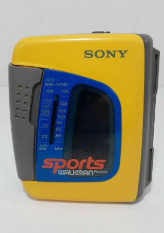 Vintage Sony Sports Walkman Fm/am Stereo Cassette Player Wm - Fs191 Yellow