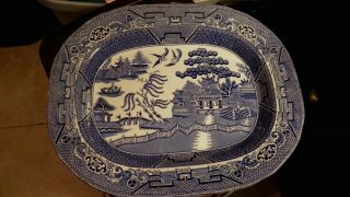 Large Antique Staffordshire Blue Willow Serving Platter Plate W A & Sons England 2