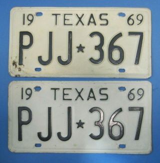 1969 Texas License Plates Matched Pair