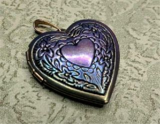 Vintage Heart Shaped Locket Gold With Peacock Finish Unusual & Large Size