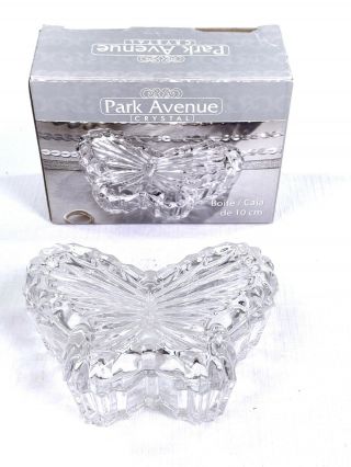Butterfly Lead Crystal Vintage Glass 4 " Trinket Jewelry Box W/ Lid Clear Park Av