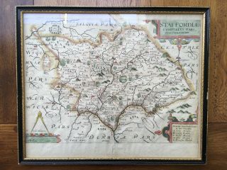 William Kip 1637 Antique Map Of Staffordshire In A Solid Wood Frame