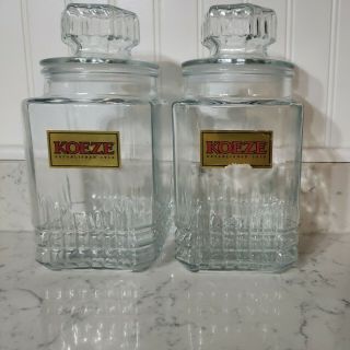 2 Vintage Koeze Glass Candy Cookie Jars Canister Lid Bar Pantry Counter Top