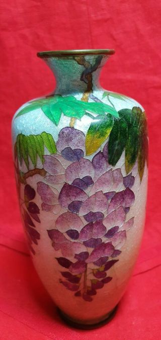 Ginbari Meiji Japanese c1900 Cloisonne Enamel Vase.  Wisteria Flowers.  Bronze base 2