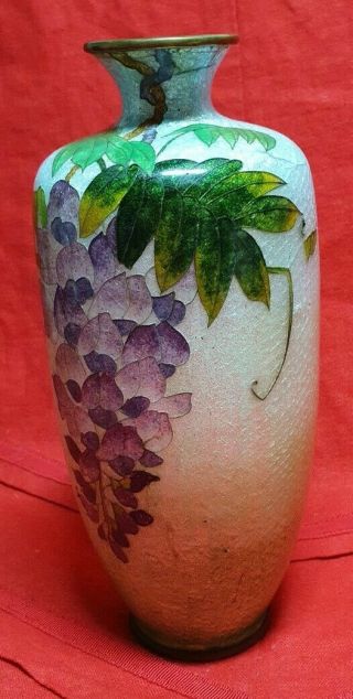 Ginbari Meiji Japanese c1900 Cloisonne Enamel Vase.  Wisteria Flowers.  Bronze base 3