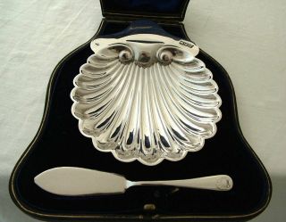 Large Edwardian Sterling Silver Butter Dish With Butter Knife Bristol S/s 1905