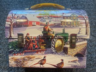 John Deere Mini Lunch Box Candy Handle Tractor Vintage Moline Il 7”x6.  25”x3.  75”