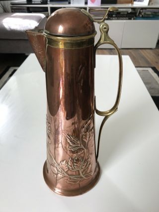 Gebruder Bing Nurnberg,  Secessionist,  Art Nouveau,  Copper And Brass Jug C1910