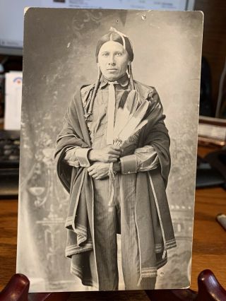 Antique Native American / Indian Real Photo Postcard / Rppc Yellow Bird