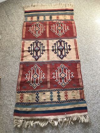 Old Vintage Turkish Kilim Wool Hand Woven Rug