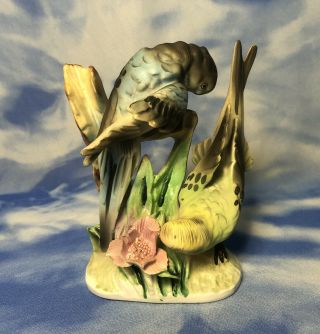 Htf 5 " Vintage Enesco " Parakeet " Birds Figurine Flower Japan