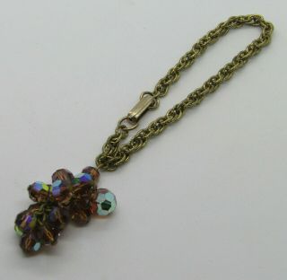 Vintage Bracelet Gold Tone Metal Chain W/ Dangling Ab Rootbeer Crystal Beads