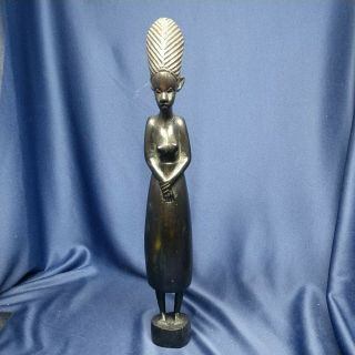Vintage African Hand Carved Ebony Wood Statue.  Statue Is 13 3/4”