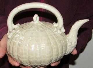 Antique Irish Belleek Pottery Porcelain Tea Kettle 2nd Period Black Mark Ireland