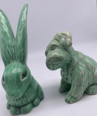 Sylvac 1298 Rabbit Hare & Green Wade Terrier Dog Art Deco Pottery Antique