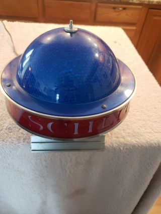 Vintage Schlitz Beer Lighted Sign Rotating Globe.  Table Mount Blue