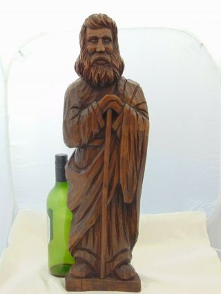 Large Antique French Black Forest Style Solid Wood Hand Carved Religious Figure