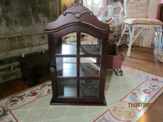 Vintage Wood & Glass Wall Or Table Top Curio Display Cabinet,  Mirrored Back