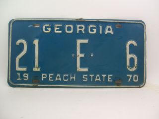 Vintage 1970 Georgia Peach State Automobile License Plate Tag 21 E 6 Spalding Co