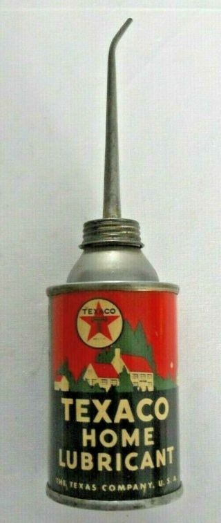 Vintage 3 Oz Texaco Home Lubricant Handy Oil Oiler Tin Can Gas Motor Oil