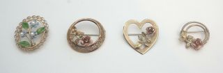 4 Vintage Signed Krementz Gold Filled Brooches/pin - Flower - Roses - Faux Pearls