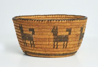 Fine Antique Native American Pima Basket With Animal Figures