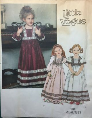 Vintage 80s Vogue Sewing Pattern Girls Long Dress Short Long Sleeve 1800 Size 5