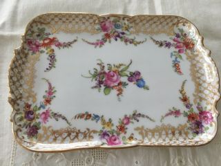 Antique Dresden Hand Painted Flower And Gold Ambrosius Lamm Little Tray