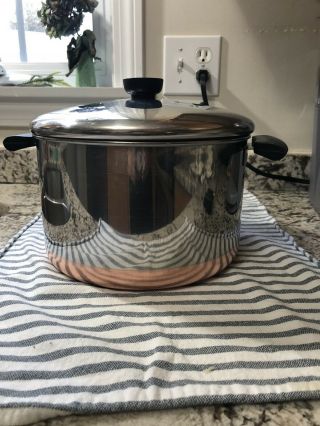 Vintage Revere Ware 6 Qt Stock Pot Copper Clad Stainless Steel With Lid
