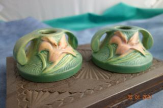 Vintage Roseville Pottery Set Of Two Candle Holders,