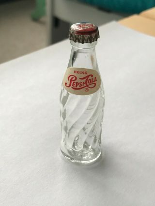 Vintage Pepsi Cola Miniature Glass Bottle W/ Cap - Sample Mini Paper Label