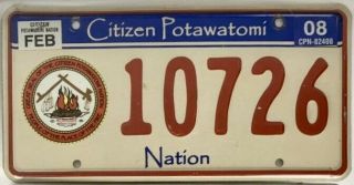 2008 Oklahoma Citizen Potawatomi Nation Native Indian Tribe License Plate