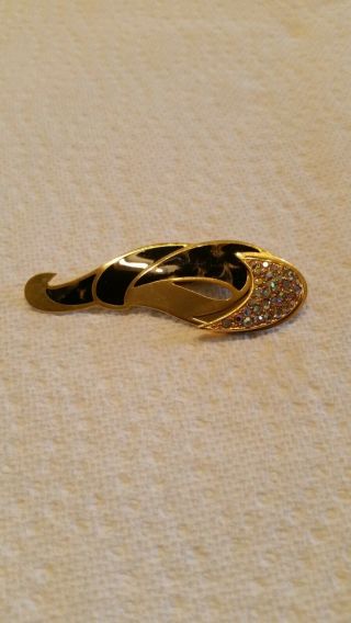 Vintage Edgar Berebi Pin Brooch Gold Crystal Back 3 Inches Long