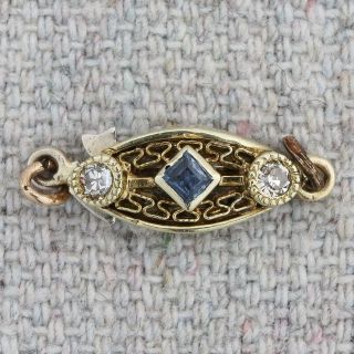 Antique Art Deco 14k Yellow Gold 2 Diamond 1 Sapphire Necklace Bracelet Clasp