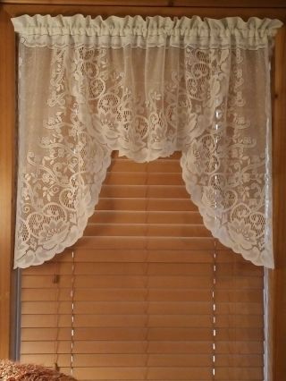 Vintage Ivory/beige Farmhouse Lace Window Valance Kitchen / Door Curtain
