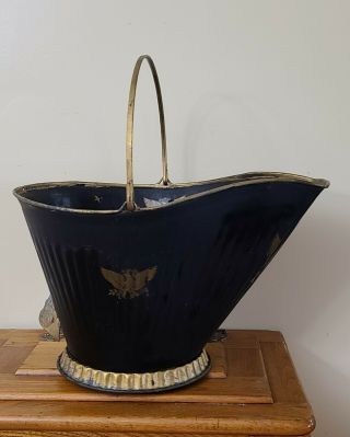 Coal / Ash Vintage Galvanized Bucket Fireplace / Black Gold Eagles