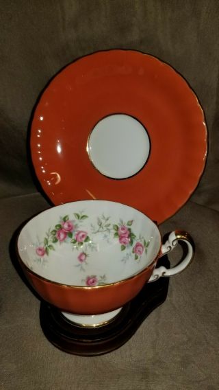 Vintage,  ”aynsley” England Bone China Rose Teacup & Saucer - Orange -